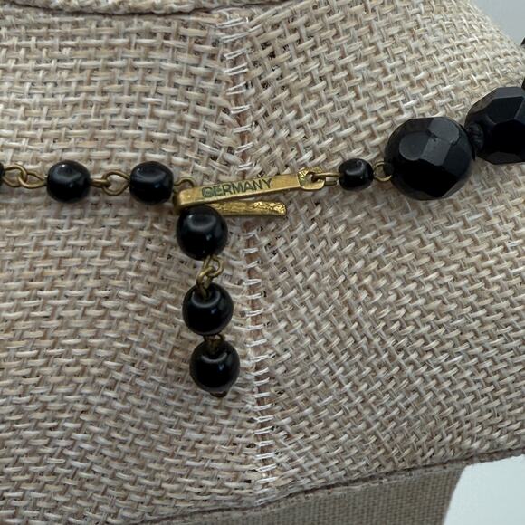 Vintage sz OS Black‎ Faceted Beaded Necklace Adjustable Gold Clasp - Picture 5 of 5